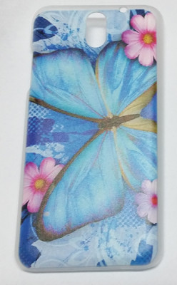 Твърди гърбове Твърди гърбове за HTC Луксозен твърд гръб ултра тънък за HTC Desire 610 синя пеперуда и цветя
